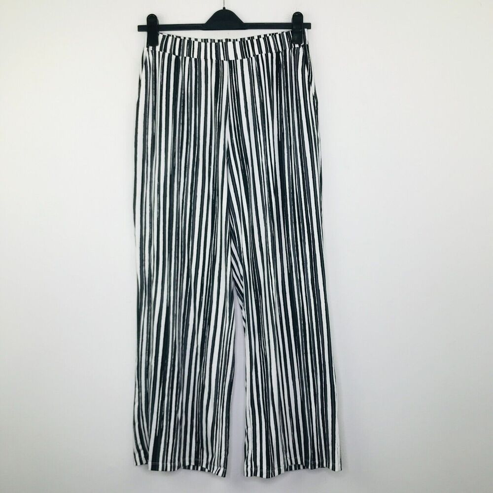 Elizabeth & Clarke Women's Small Pants White Black Striped Wide Leg NWOT BG6